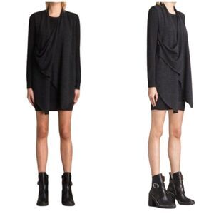 AllSaints Drina Wool Drape Front Long Sleeve Dress Black Size Small / 6